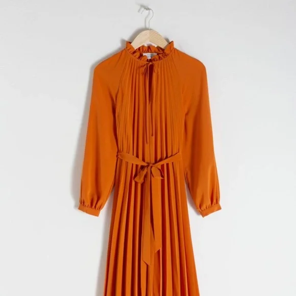 open lace back dress Pleats Copper Brown Dress